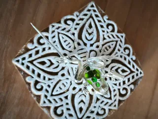 Broche Rana Plata y Esmalte Verde