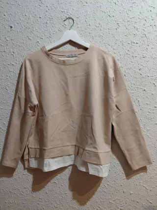 Sudadera Efecto Camisa Doble Capa Beige Nude M/L