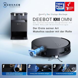 ECOVACS X8 Omni Robot Aspirador Lavadora con Estación Omni, 18000Pa, Limpieza automática Vaciado , Negro, REACONDICIONADO, señales de uso