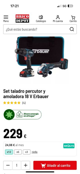 Set Taladro Percutor y Amoladora 18V Erbauer