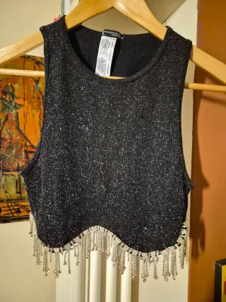 Top Zara glitter con frange