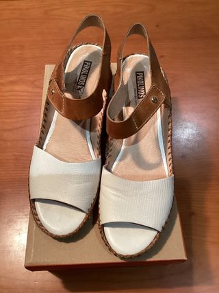 Sandalias Pikolinos Cuña Mujer Marrón/Blanco