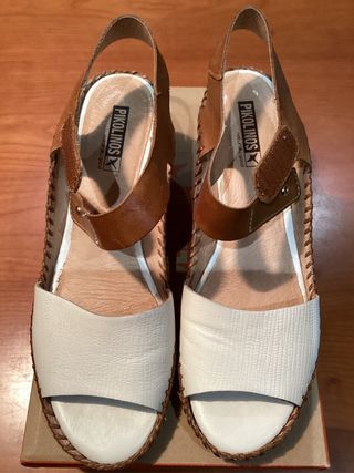 Sandalias Pikolinos Cuña Mujer Marrón/Blanco