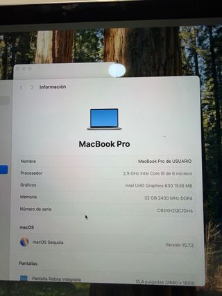 MacBook Pro 15.6 i9 32GB 1TB SSD