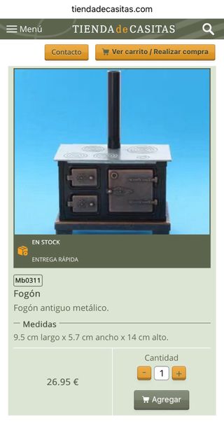 Cocina de leña para casa de muñecas