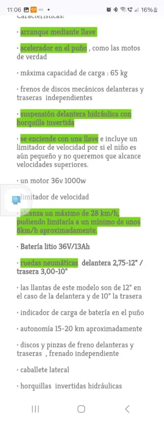 Mini moto eléctrica infantil