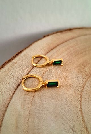 Pendientes aro dorado cristal Swarovski verde 925