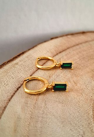 Pendientes aro dorado cristal Swarovski verde 925