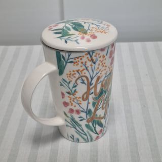 Tisaniera tazza con filtro ceramica floreale