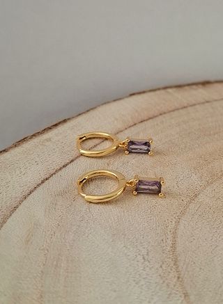 Pendientes aro dorado cristal swarovski lila plata