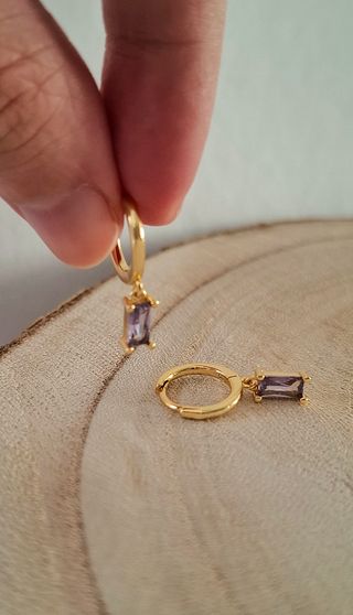 Pendientes aro dorado cristal swarovski lila plata