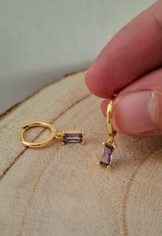 Pendientes aro dorado cristal swarovski lila plata