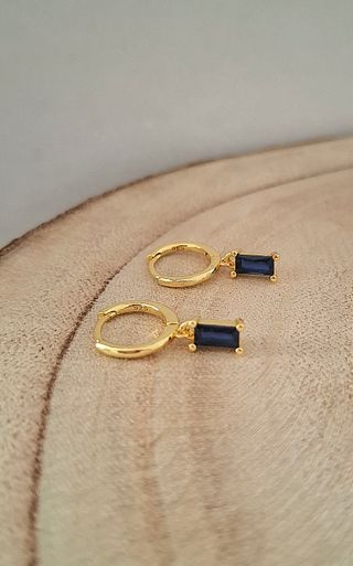 Pendientes aro dorado cristal Swarovski azul plata