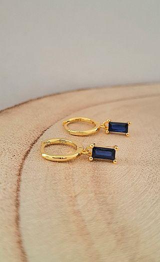 Pendientes aro dorado cristal Swarovski azul plata