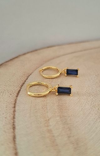 Pendientes aro dorado cristal Swarovski azul plata