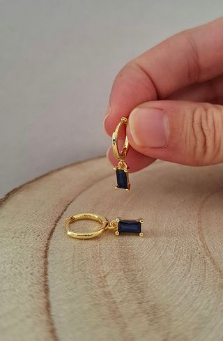 Pendientes aro dorado cristal Swarovski azul plata