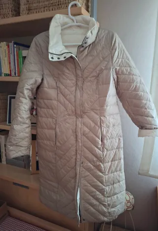 Chaqueta larga Simorra reversible beige y marfil