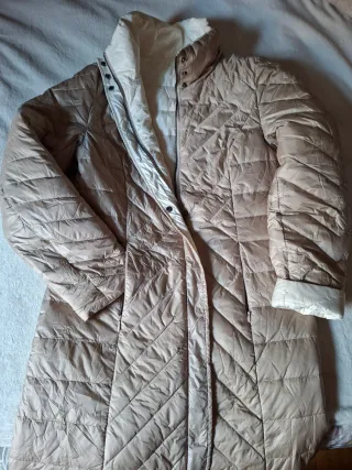 Chaqueta larga Simorra reversible beige y marfil