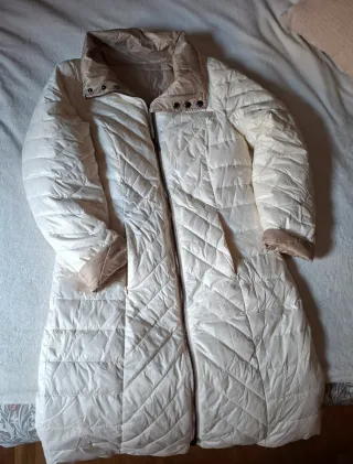 Chaqueta larga Simorra reversible beige y marfil