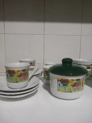 Set Tazze e Zuccheriera Decorate anni 80