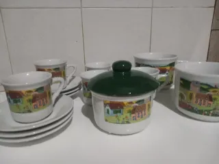 Set Tazze e Zuccheriera Decorate anni 80