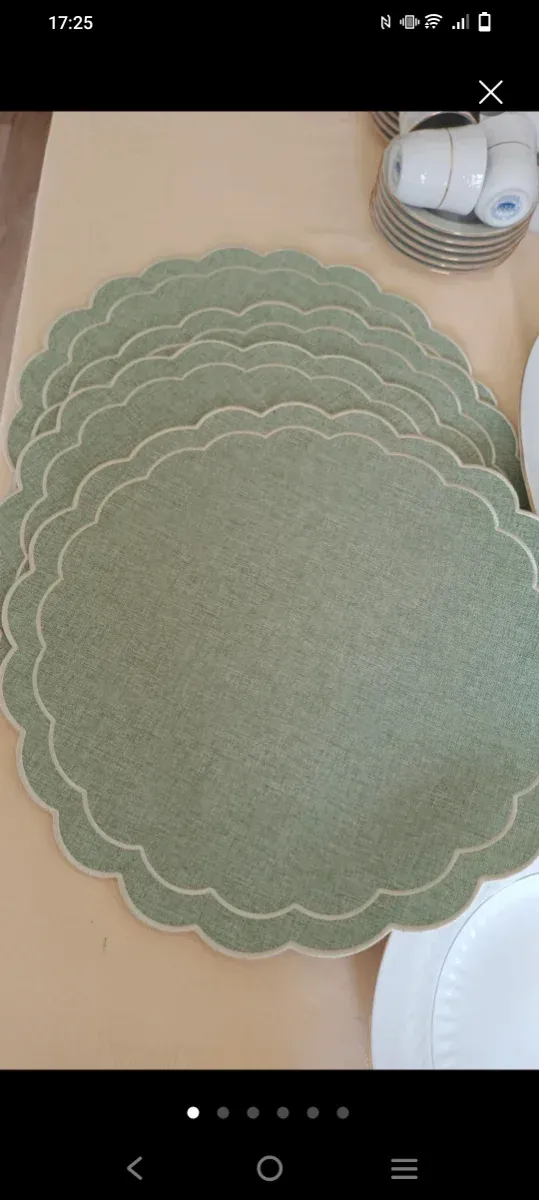 4 Individuales Festoneados Tela Verde