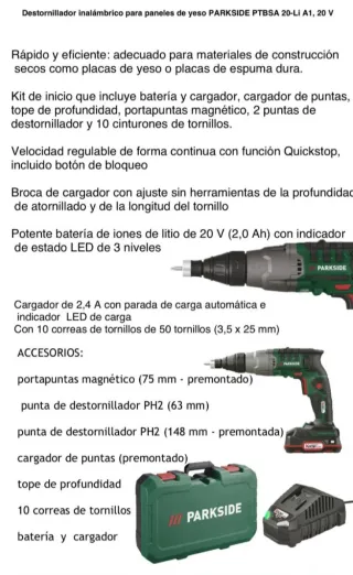 Atornillador Pladur Parkside Kit completo