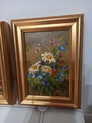 2 Quadri Fiori in Olio Cornice Dorata Oro