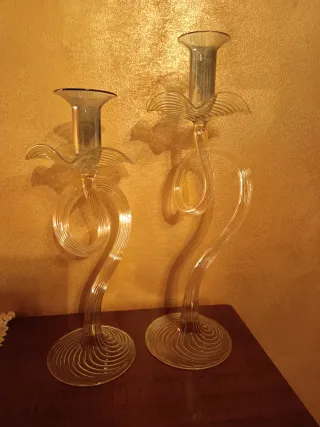 Coppia Candelabri La Murrina Vintage Vetro