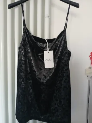 Top elegante M&W nero/argento taglia unica