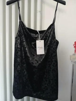 Top elegante M&W nero/argento taglia unica