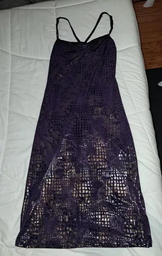 Vestido largo morado y dorado