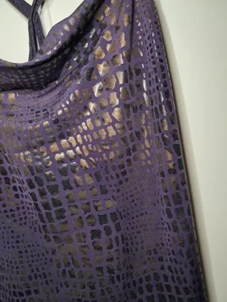 Vestido largo morado y dorado