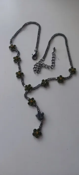 Colgante flores bisutería verde y amarillo