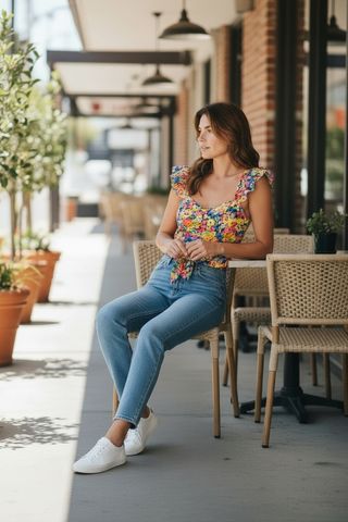 Blusa floral multicolor con nudo
