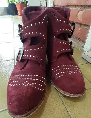 Botines Talla 39 (Gris y Burdeos/rojo)