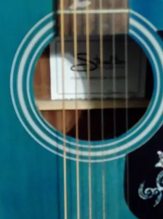 Chitarra acustica blu con decorazioni