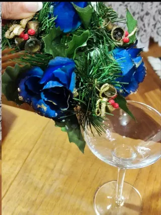 Porta candela vetro decoro natalizio blu