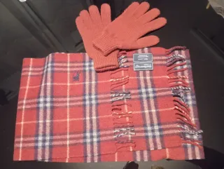 Conjunto Burberrys Bufanda y Guantes Lana Rojo