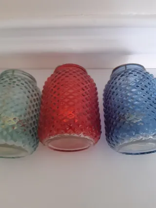 Set 3 Portacandele Vetro Blu ,Rosso, Verde