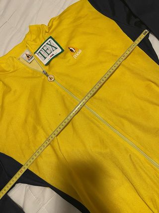 Nuova maglia Fridal a manica lunga con etichetta, taglia S/G, giallo e grigio, 100% poliestere, traspirante, bici MTB e strada