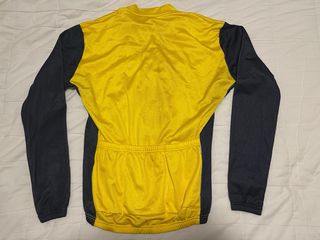 Nuova maglia Fridal a manica lunga con etichetta, taglia S/G, giallo e grigio, 100% poliestere, traspirante, bici MTB e strada