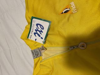 Nuova maglia Fridal a manica lunga con etichetta, taglia S/G, giallo e grigio, 100% poliestere, traspirante, bici MTB e strada