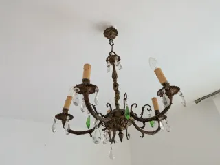 Lámpara de techo vintage dorada y verde