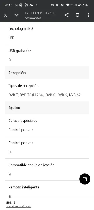 Smart TV LG 50 UHD 4K
