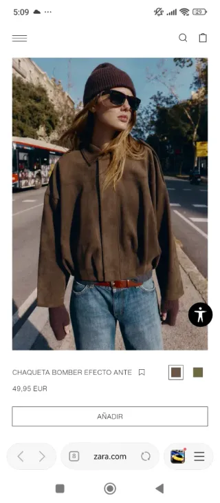 Chaqueta Bomber Zara Efecto Ante Marrón