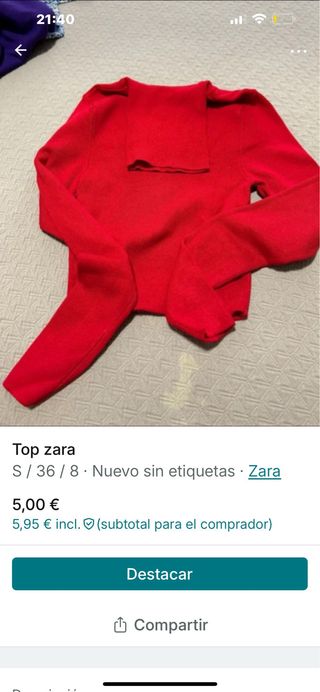 Top Zara Rojo Talla S