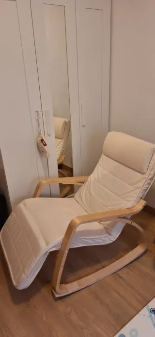 Sedia a Dondolo ONGMICS in Legno e Tessuto Beige