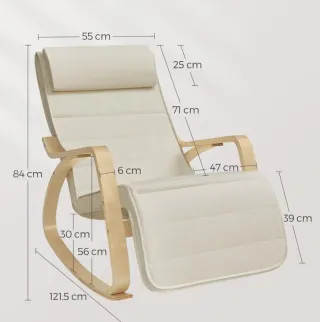 Sedia a Dondolo ONGMICS in Legno e Tessuto Beige