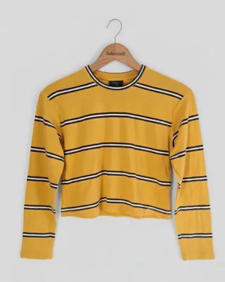 Topshop Camiseta Crop Rayas Amarilla